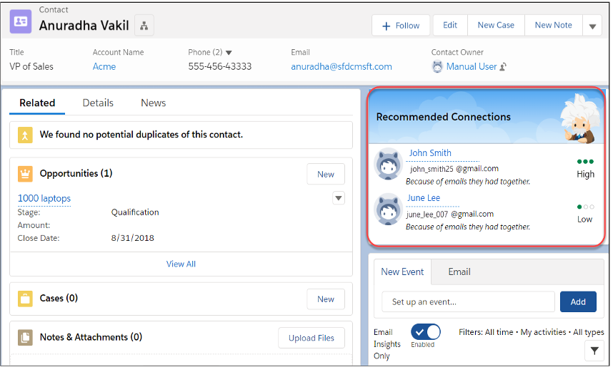 Emails sent from Salesforce are also visible in Outlook thanks to Einstein Activity Capture