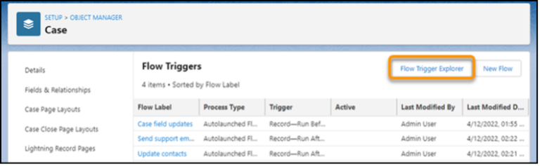 Access the Flow Trigger Explorer in the Salesforce Object Manager